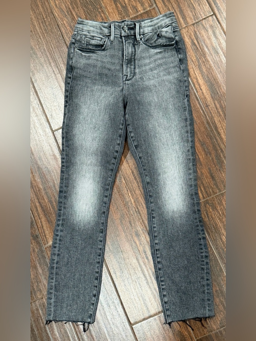 Good American Washed Black Straight Leg Jeans